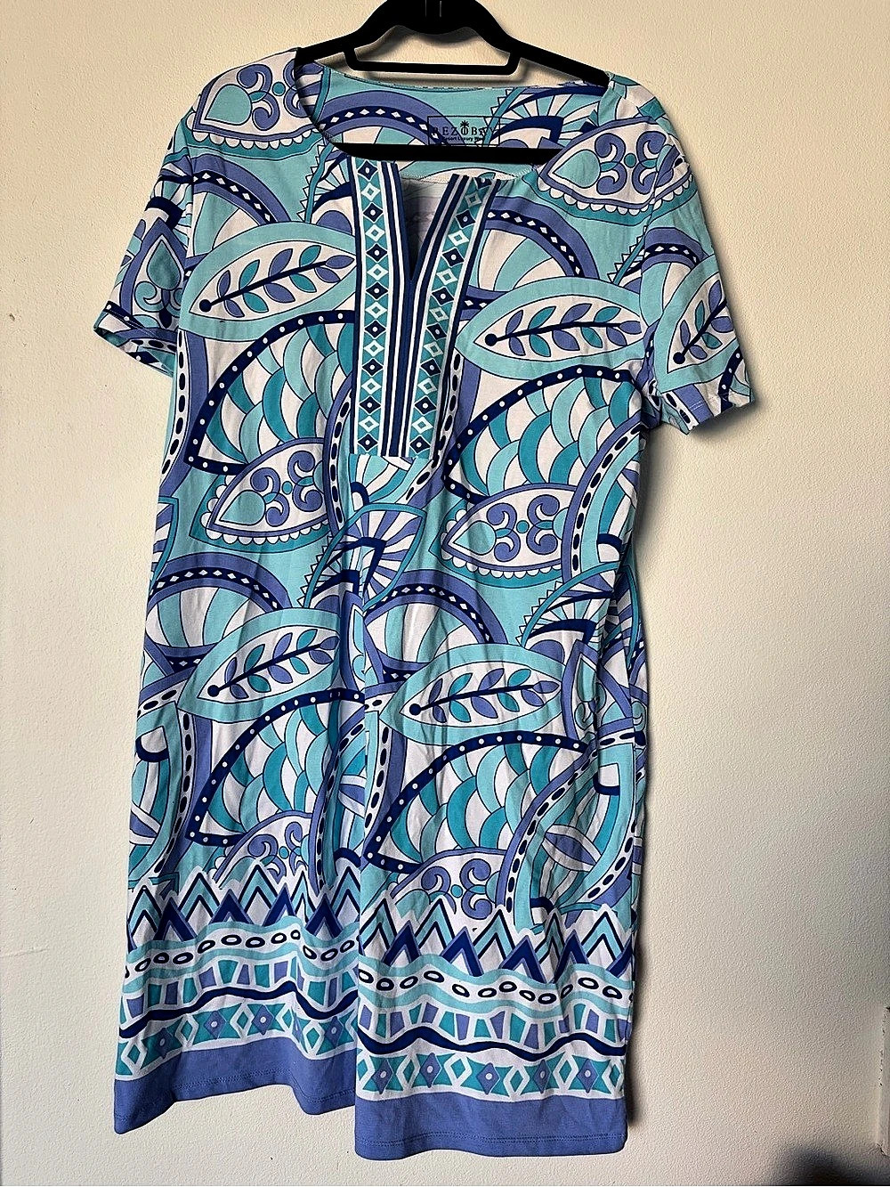 NWOT Rezobay Geometric Midi Dress in Blue & Turquoise XXL